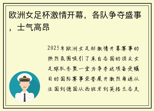欧洲女足杯激情开幕，各队争夺盛事，士气高昂