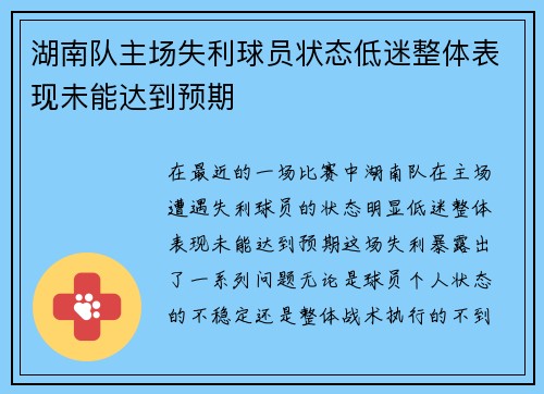 湖南队主场失利球员状态低迷整体表现未能达到预期